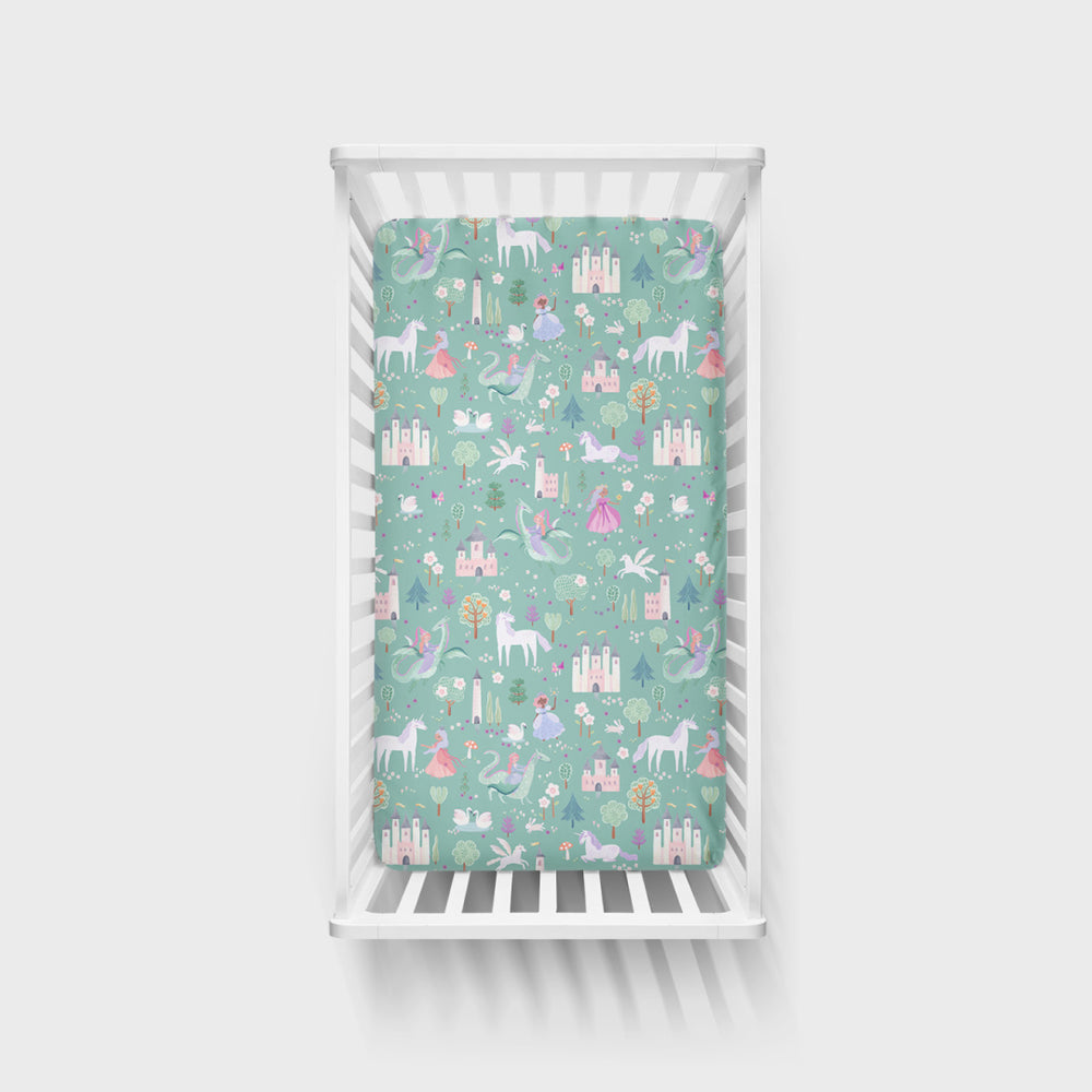 Overhead view of the Enchanted Fairytale Fitted Crib Sheet