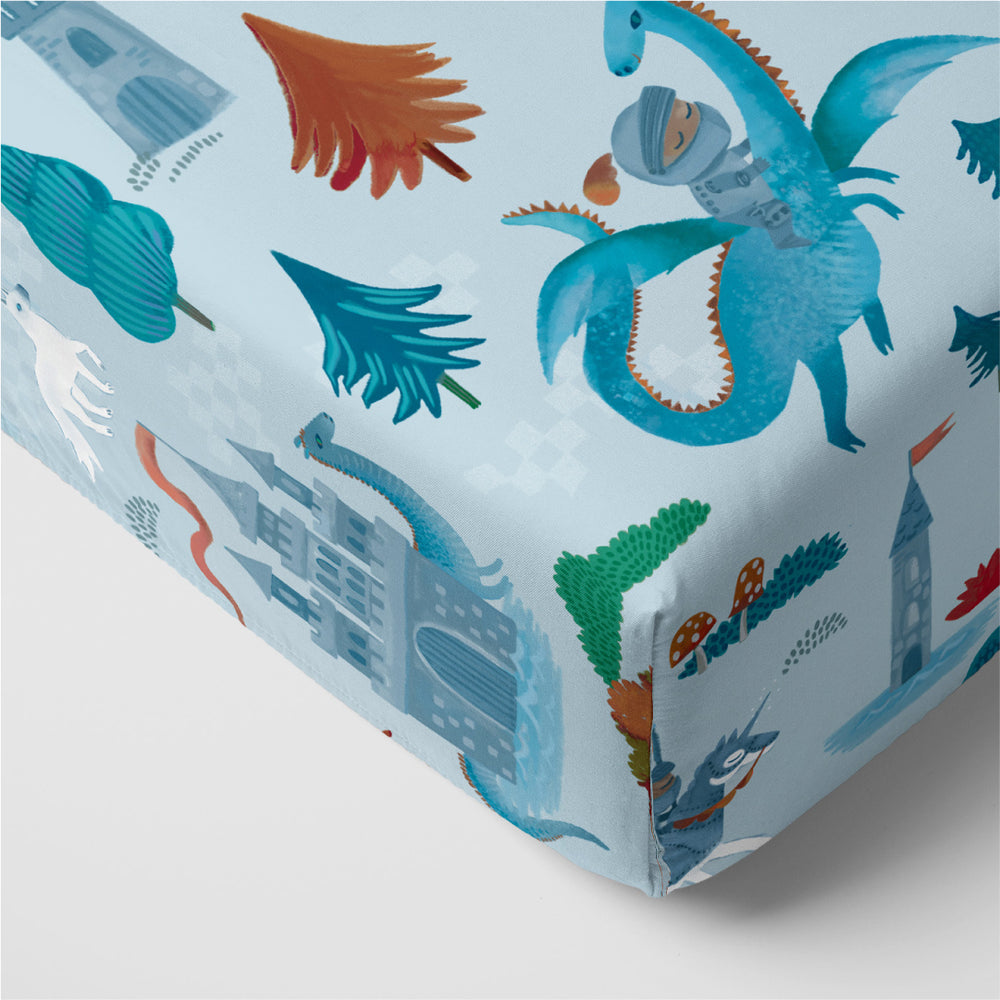 Corner view of the Knight's Quest Fitted Crib Sheet