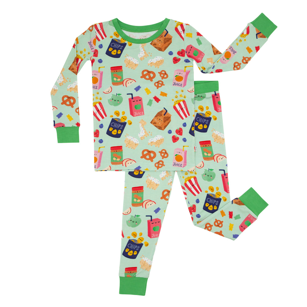 Flat lay image of a Snack Attack two piece pajama set