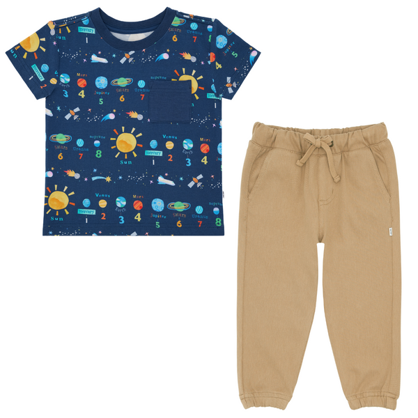 Solar Explorers Relaxed Pocket Tee and Toasted Hazelnut Denim Jogger