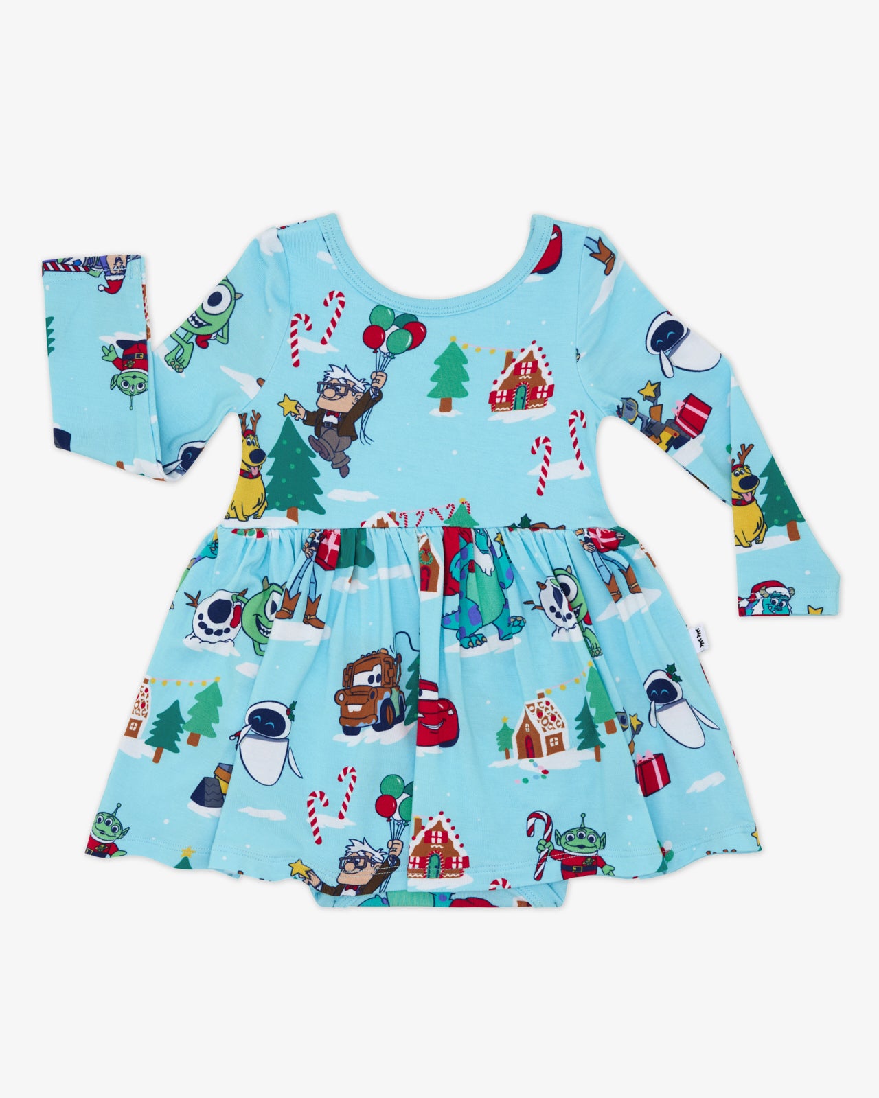 Flat lay of the Disney & Pixar Christmas Village Skater Dress with Bodysuit