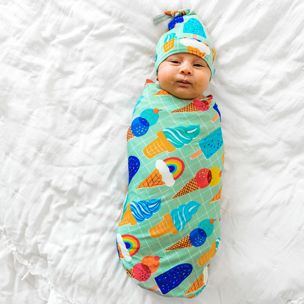 Click to see full screen - SS/H - Aqua Rainbow Sprinkles Swaddle & Hat Set