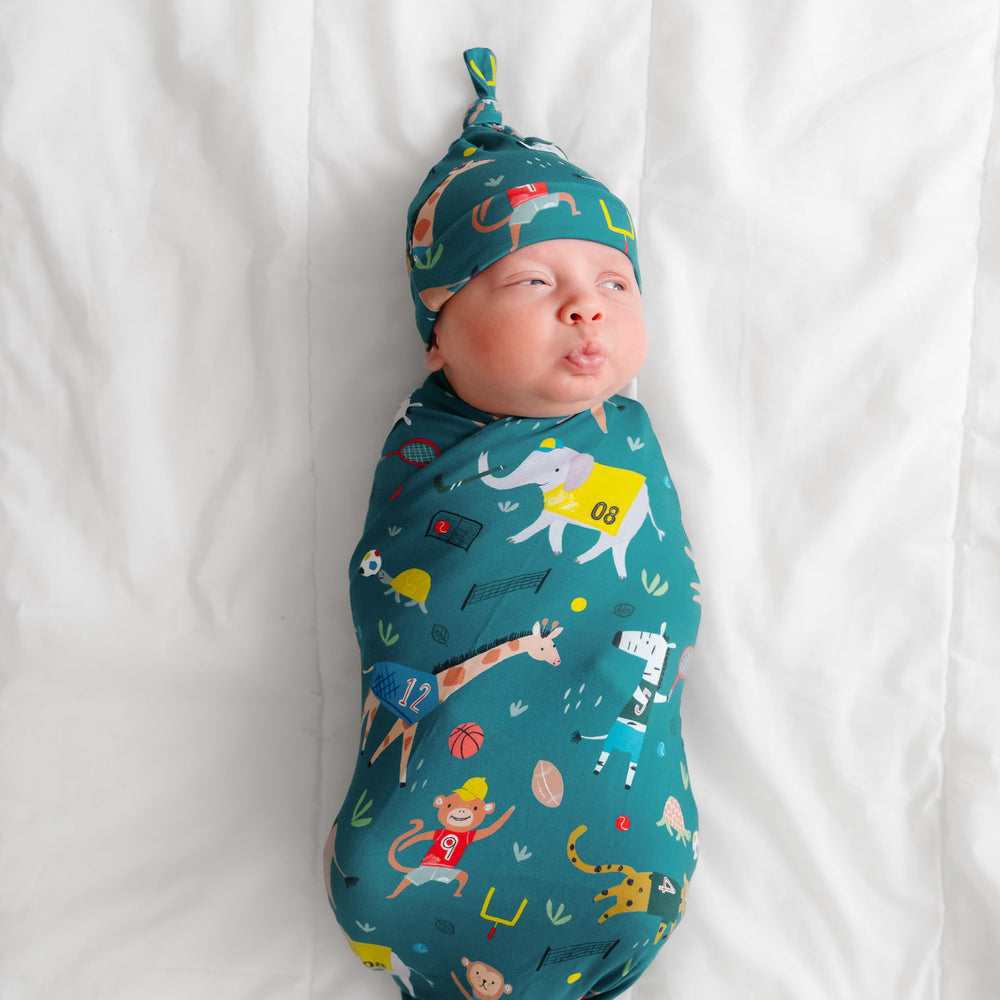 Click to see full screen - SS/H - Jungle Gym Bamboo Viscose Swaddle + Hat Set