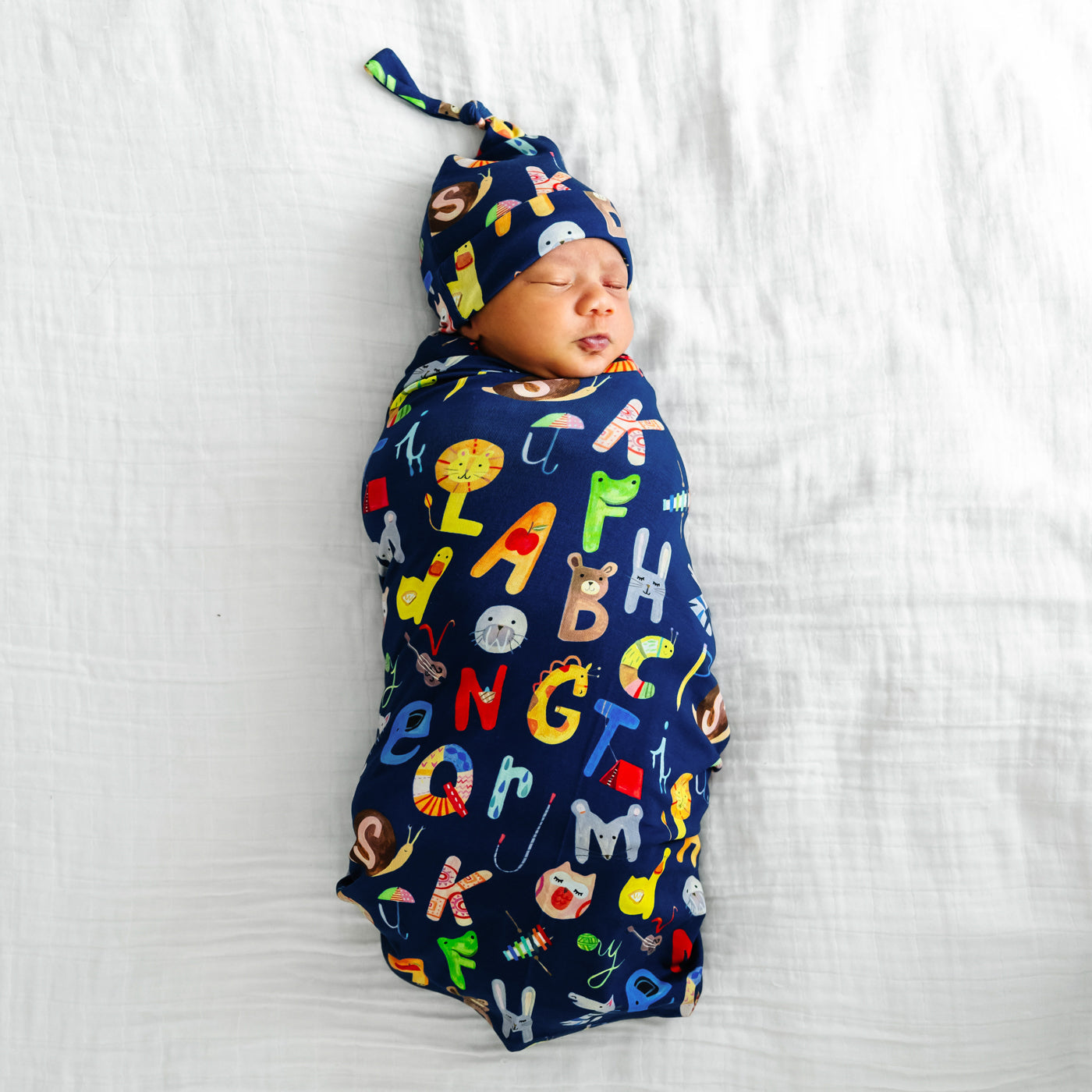 SS/H - Navy Alphabet Friends Swaddle & Hat Set