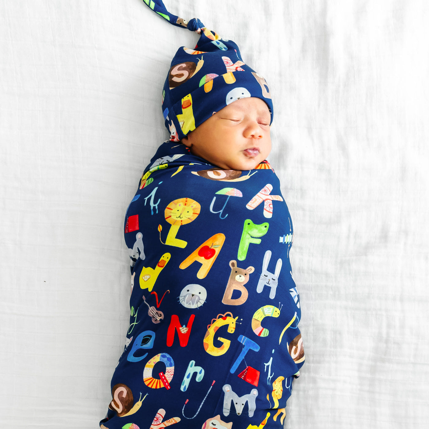 SS/H - Navy Alphabet Friends Swaddle & Hat Set