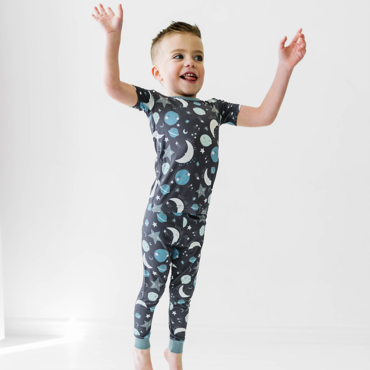 Pajama Back Blue To The Moon & Back Two-Piece Short Sleeve Pajama Set - Little Sleepies