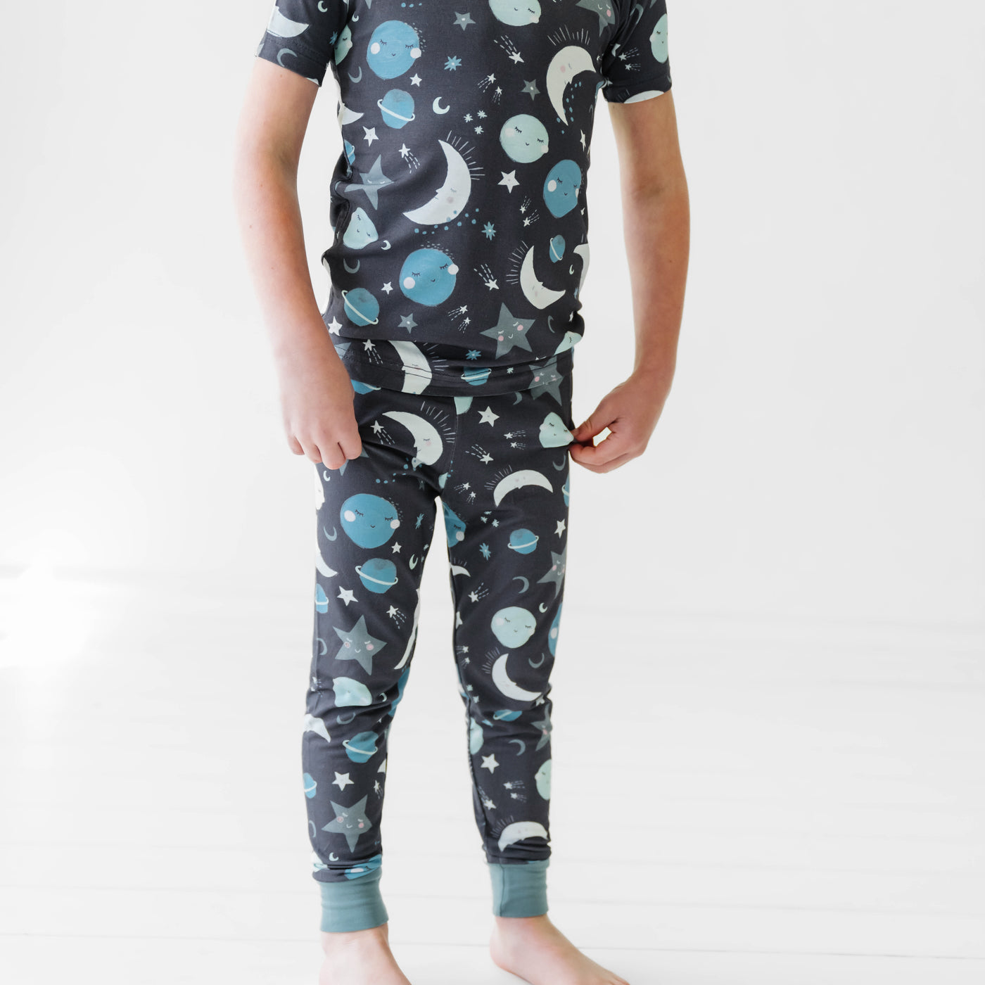 Pajama Back Blue To The Moon & Back Two-Piece Short Sleeve Pajama Set - Little Sleepies