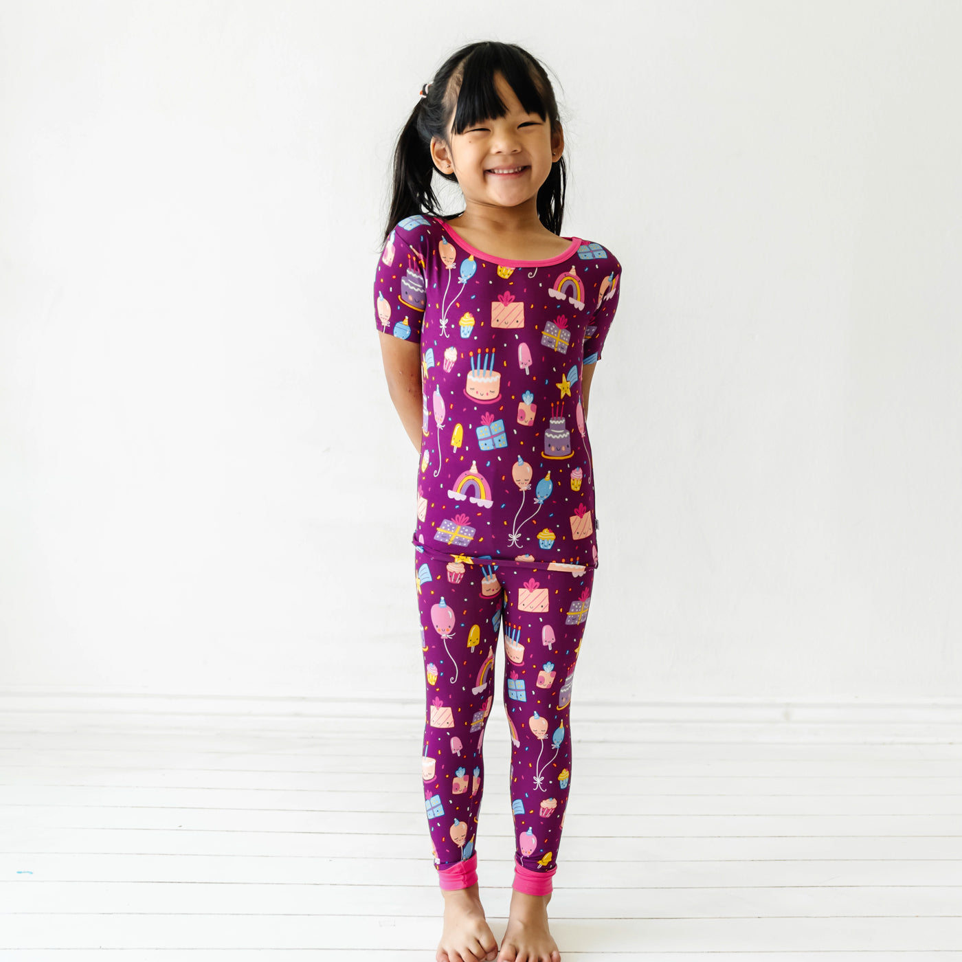 Purple Birthday Wishes Two-Piece Short Sleeve Pajama Set - Little Sleepies