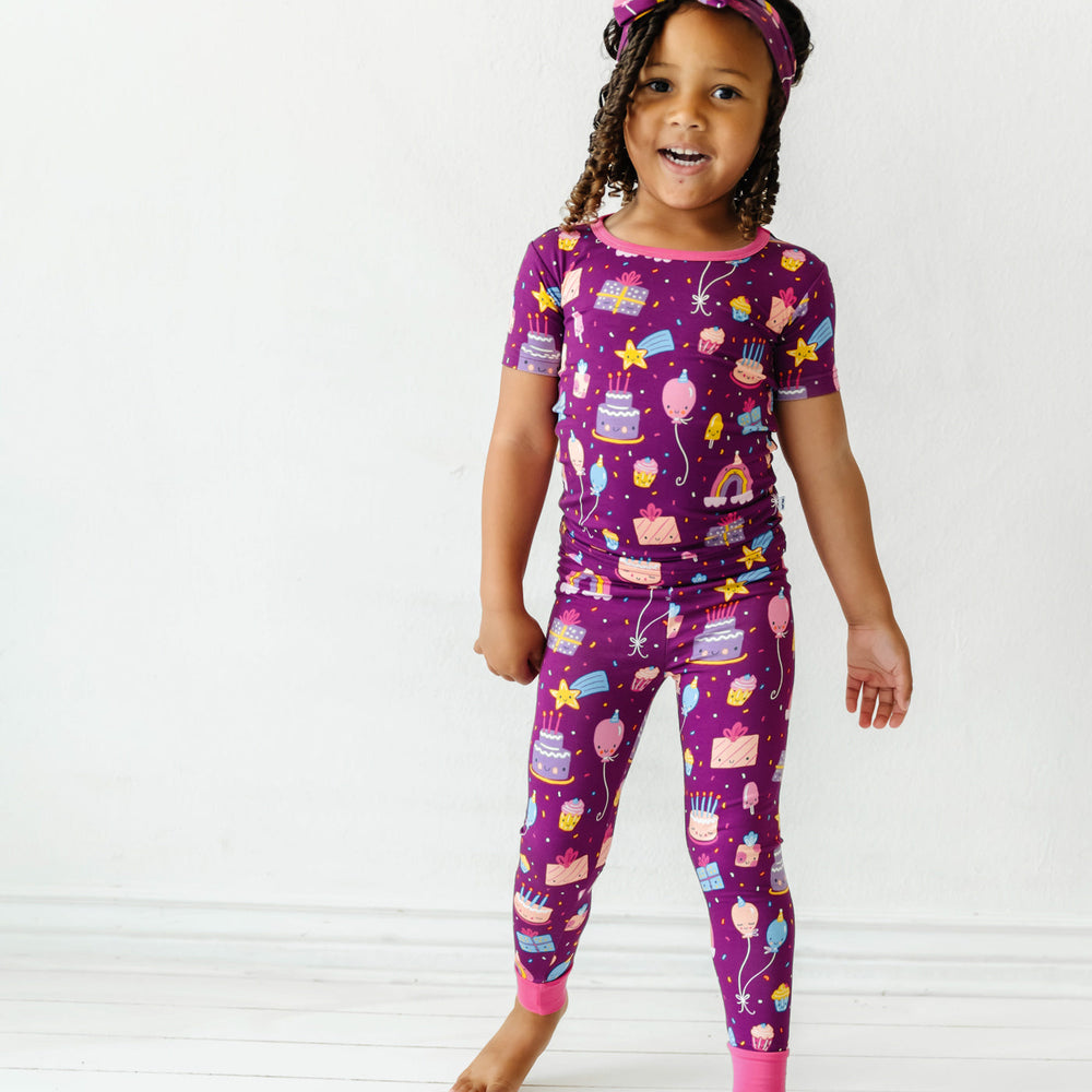 SS/P PJ Set - Purple Birthday Wishes Two-Piece Short Sleeve Pajama Set