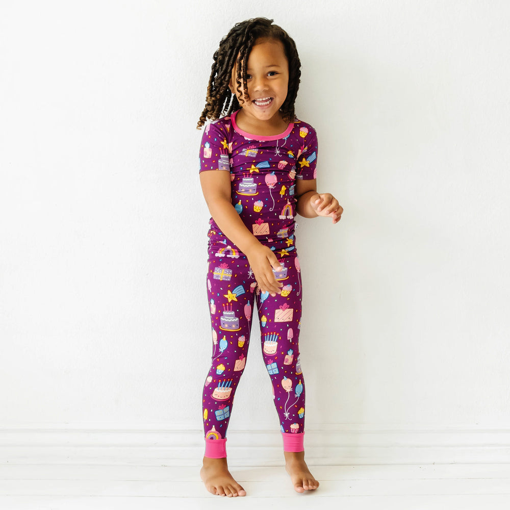 Click to see full screen - SS/P PJ Set - Purple Birthday Wishes Two-Piece Short Sleeve Pajama Set