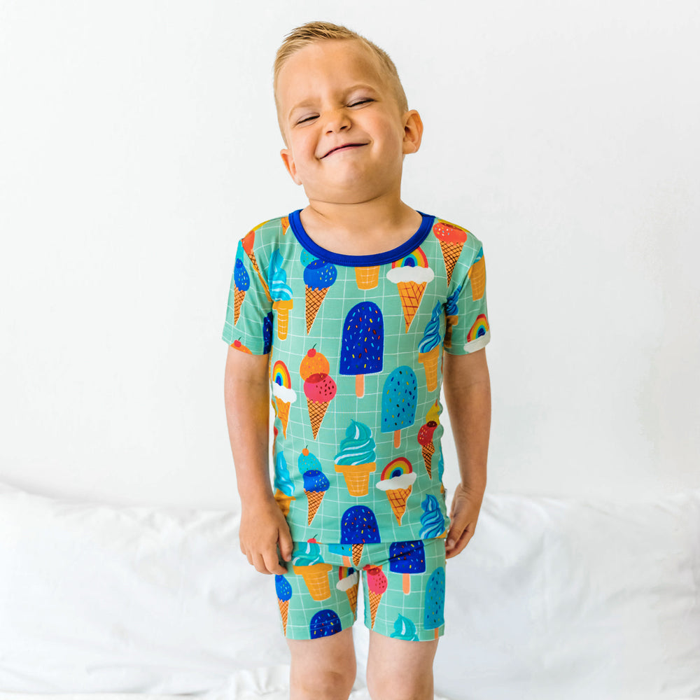 Click to see full screen - SS/S PJ Set - Aqua Rainbow Sprinkles Two-Piece Short Sleeve & Shorts Bamboo Viscose Pajama Set