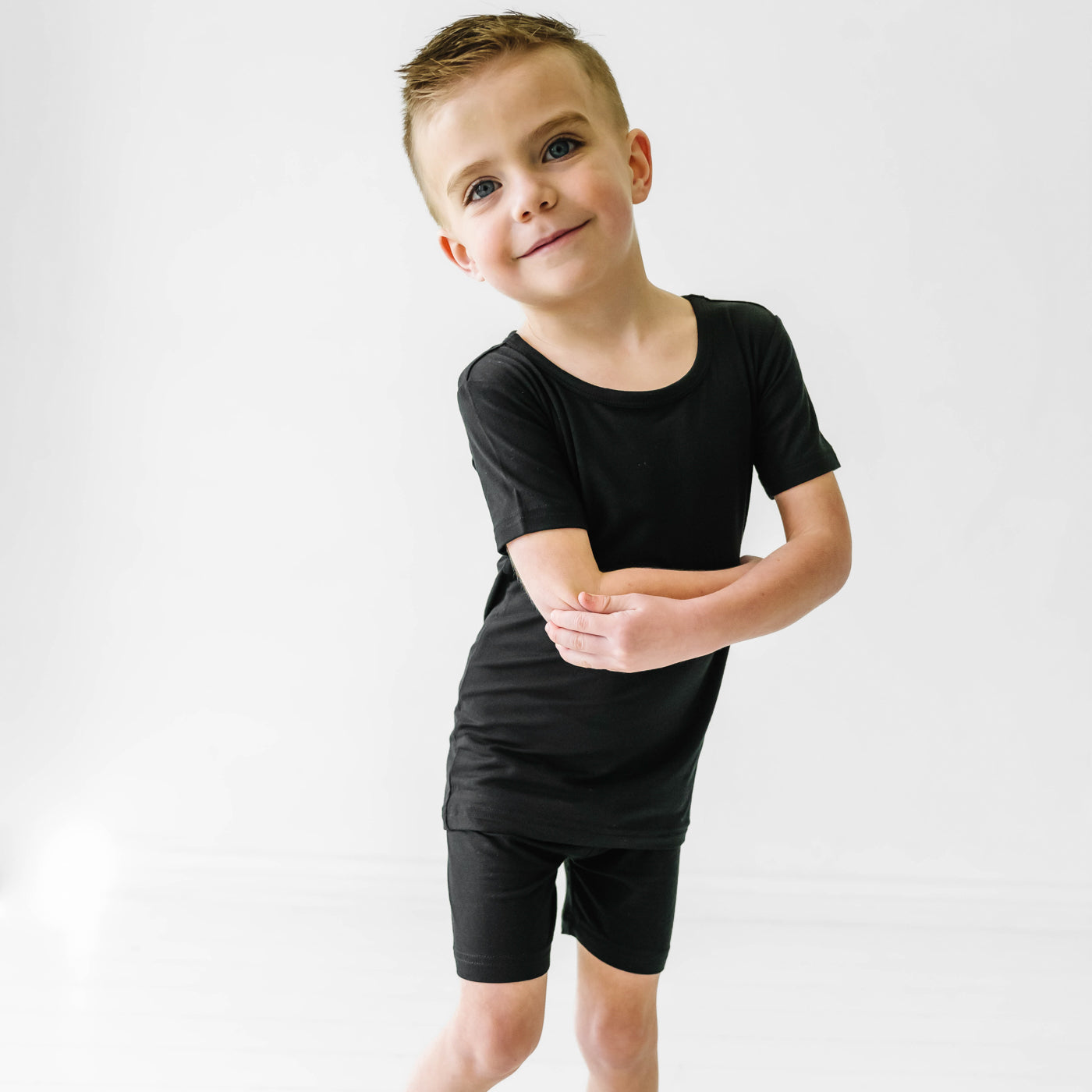 SS/S PJ Set - Black Two-Piece Short Sleeve & Shorts Bamboo Viscose Pajama Set