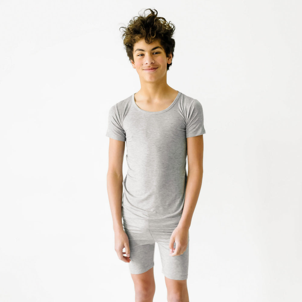 SS/S PJ Set - Heather Gray Two-Piece Short Sleeve & Shorts Bamboo Viscose Pajama Set