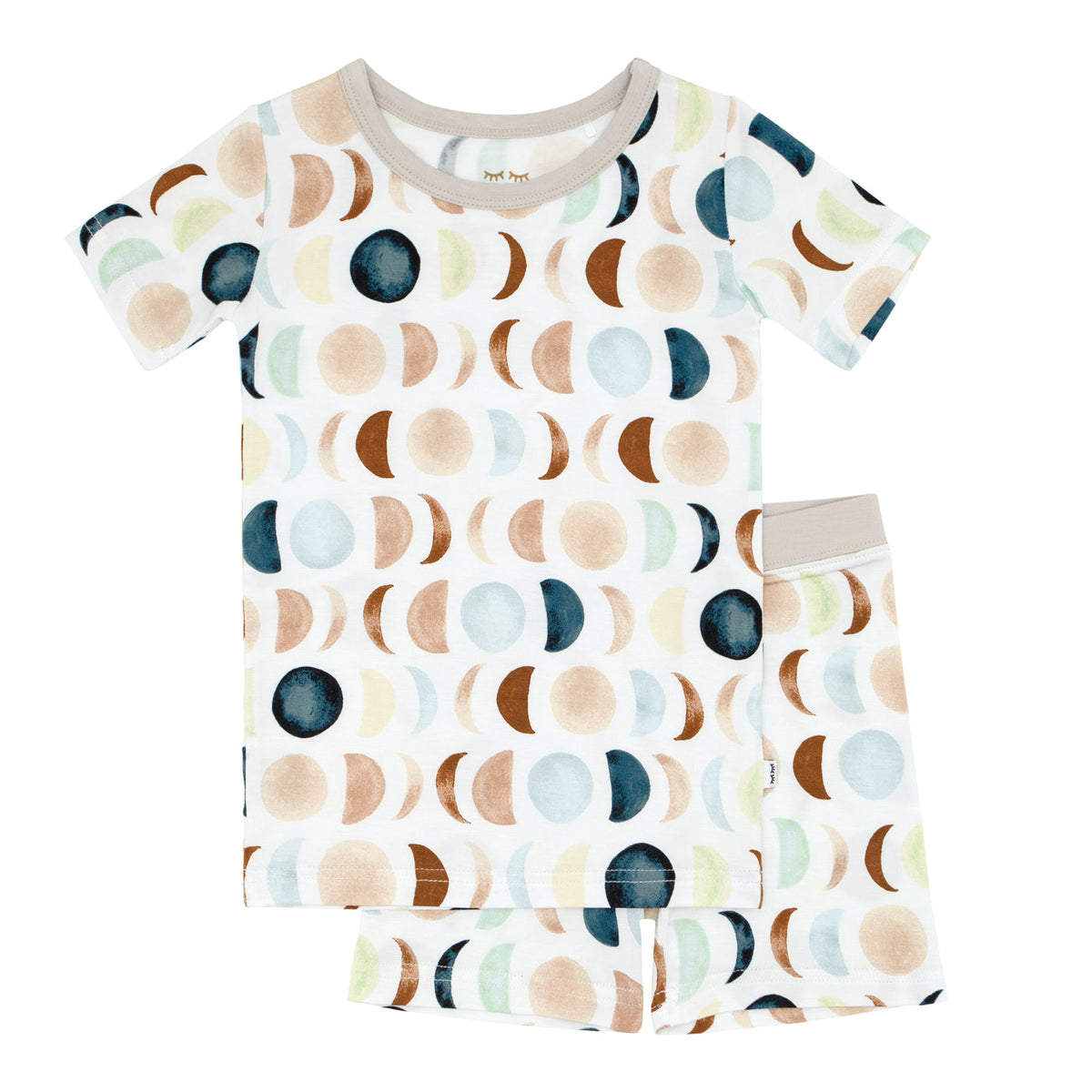 Flat lay of the Luna Neutral Two-Piece Short Sleeve & Shorts Pajama Set