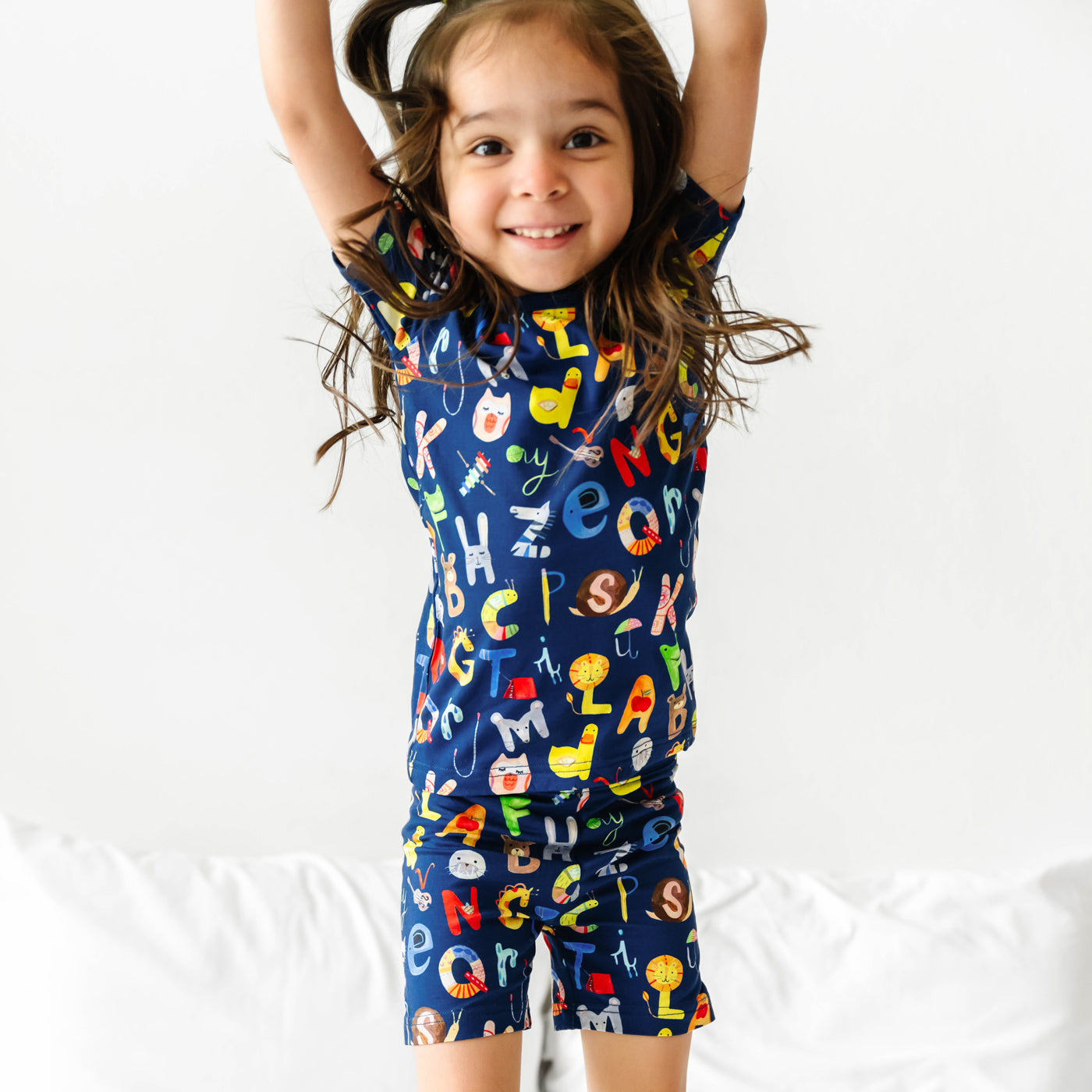 SS/S PJ Set - Navy Alphabet Friends Two-Piece Short Sleeve & Shorts Pajama Set