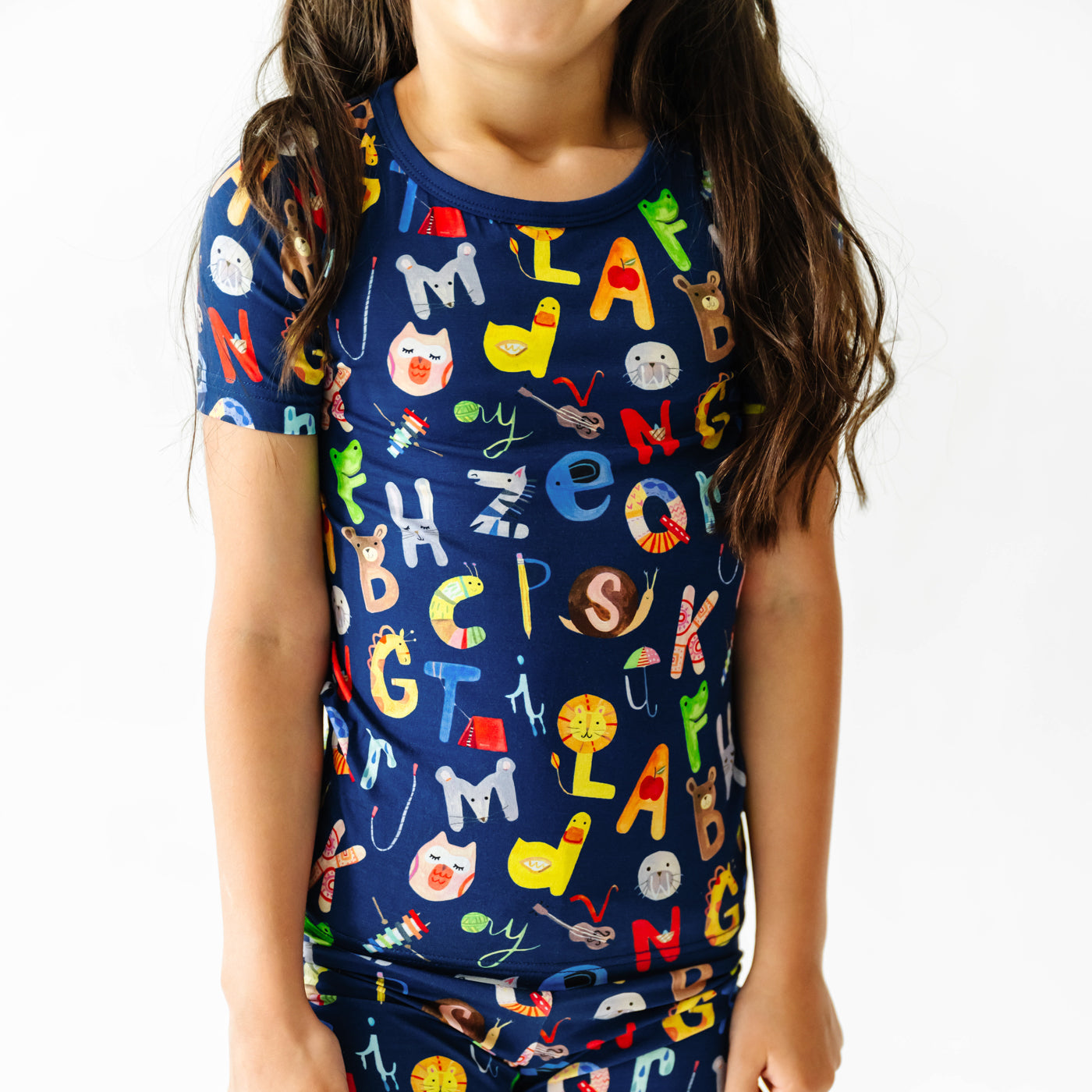 SS/S PJ Set - Navy Alphabet Friends Two-Piece Short Sleeve & Shorts Pajama Set