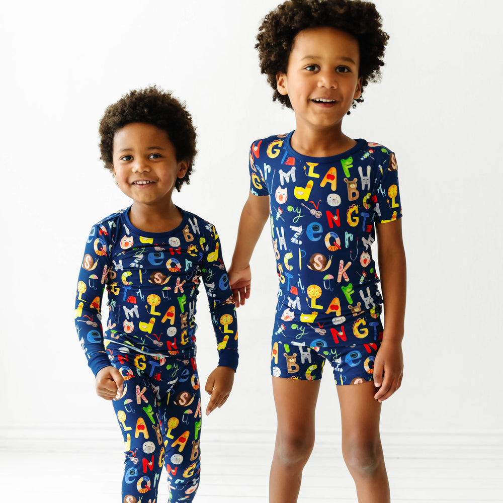 SS/S PJ Set - Navy Alphabet Friends Two-Piece Short Sleeve & Shorts Pajama Set