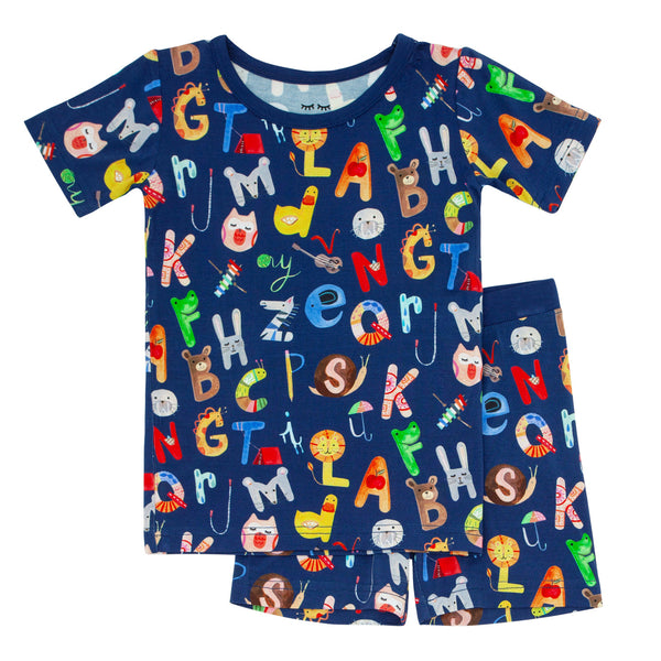 SS/S PJ Set - Navy Alphabet Friends Two-Piece Short Sleeve & Shorts Pajama Set