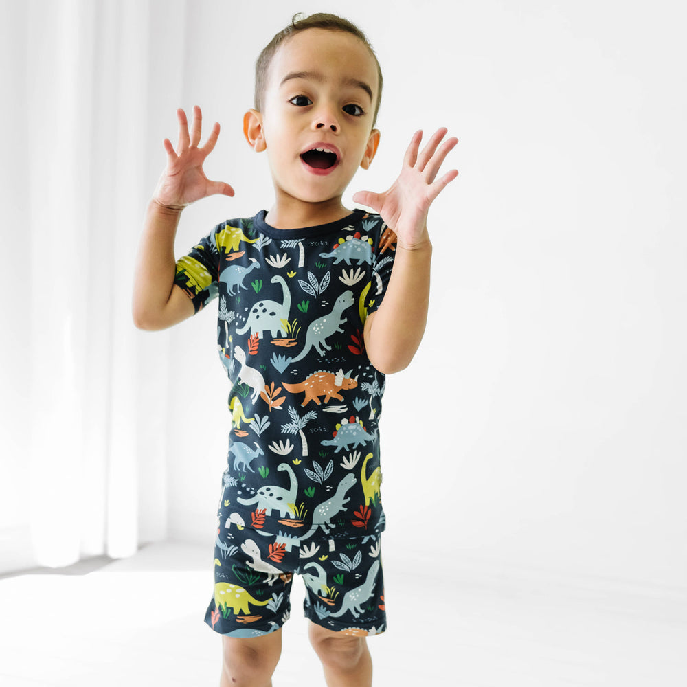 SS/S PJ Set - Navy Jurassic Jungle Two-Piece Short Sleeve & Shorts Pajama Set