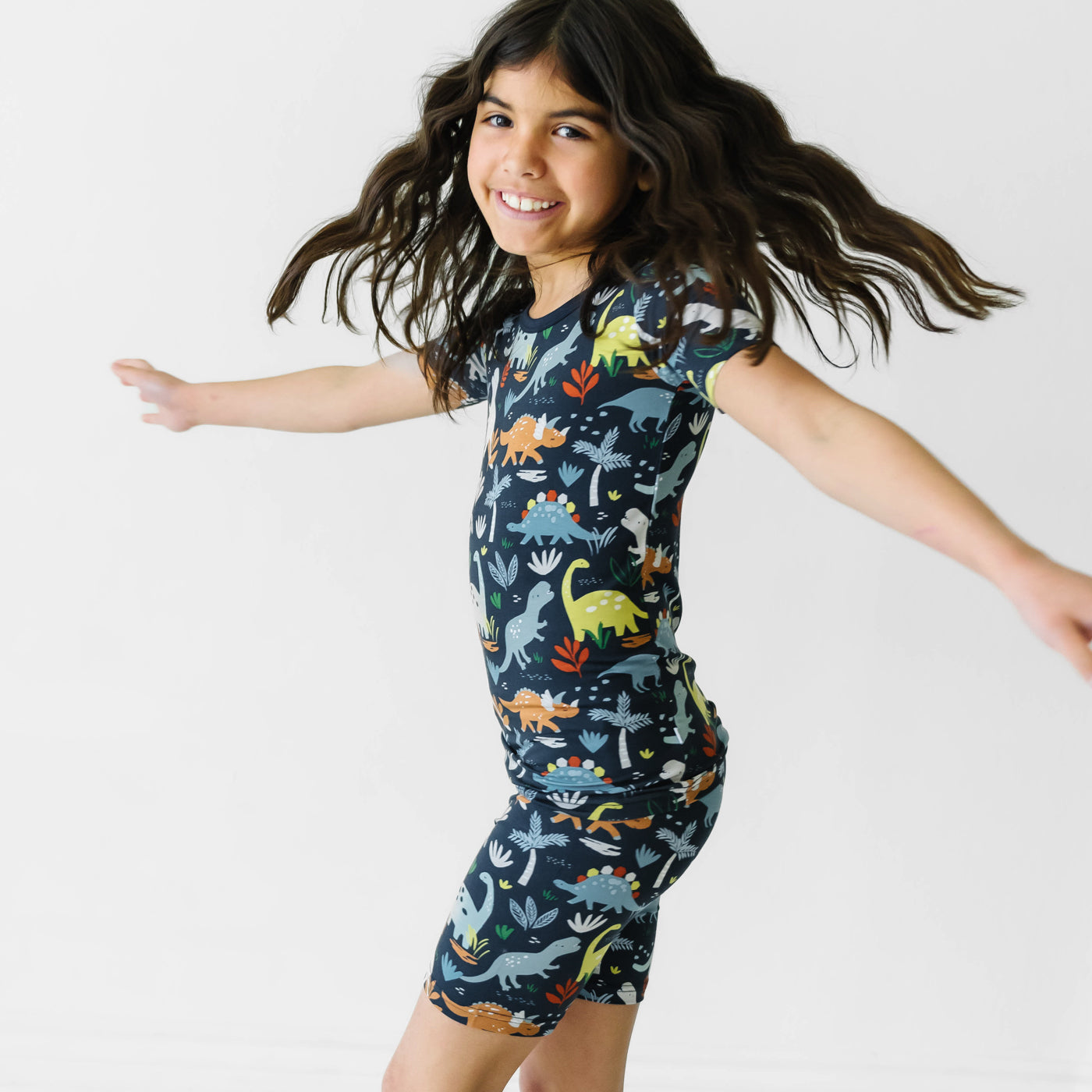 SS/S PJ Set - Navy Jurassic Jungle Two-Piece Short Sleeve & Shorts Pajama Set