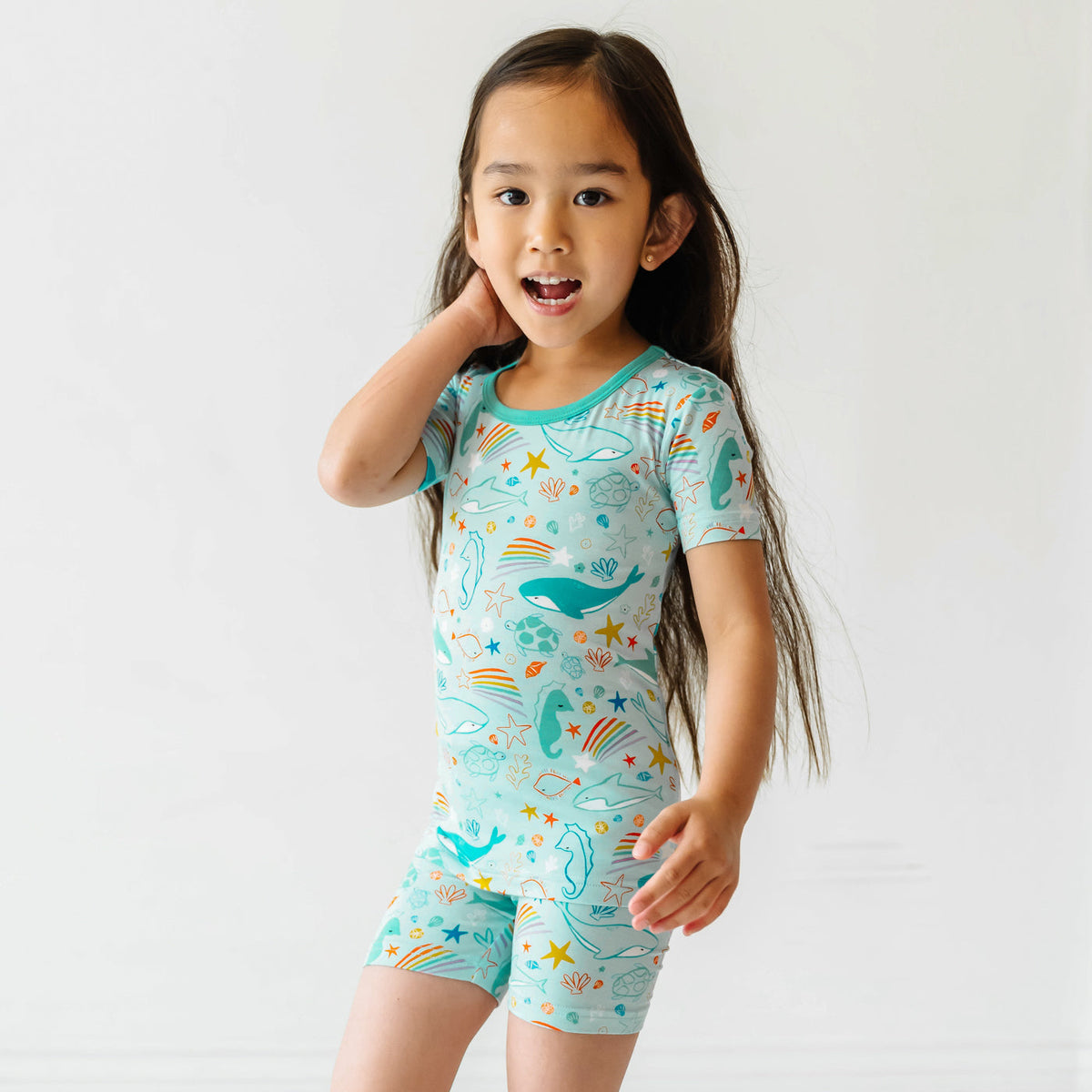 Ocean Pals Two-Piece Short Sleeve & Shorts Bamboo Viscose Pajama Set ...