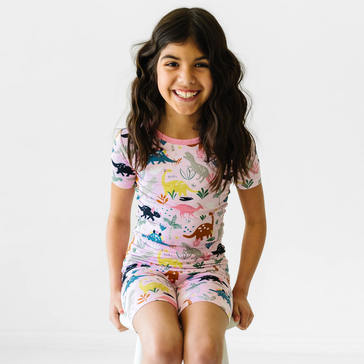 SS/S PJ Set - Pink Jurassic Jungle Two-Piece Short Sleeve & Shorts Pajama Set