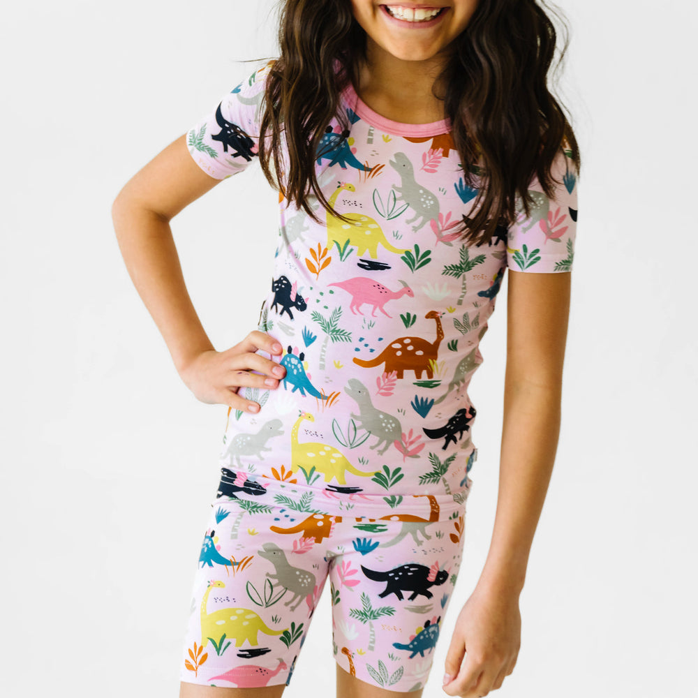 SS/S PJ Set - Pink Jurassic Jungle Two-Piece Short Sleeve & Shorts Pajama Set