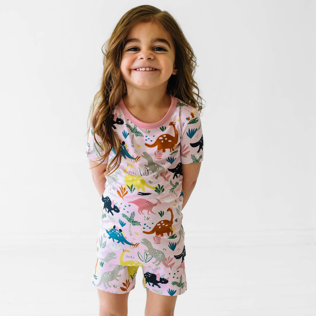 SS/S PJ Set - Pink Jurassic Jungle Two-Piece Short Sleeve & Shorts Pajama Set