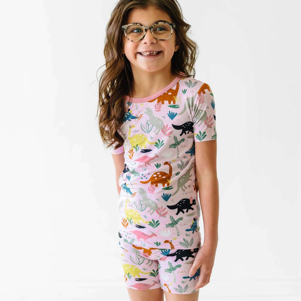 SS/S PJ Set - Pink Jurassic Jungle Two-Piece Short Sleeve & Shorts Pajama Set
