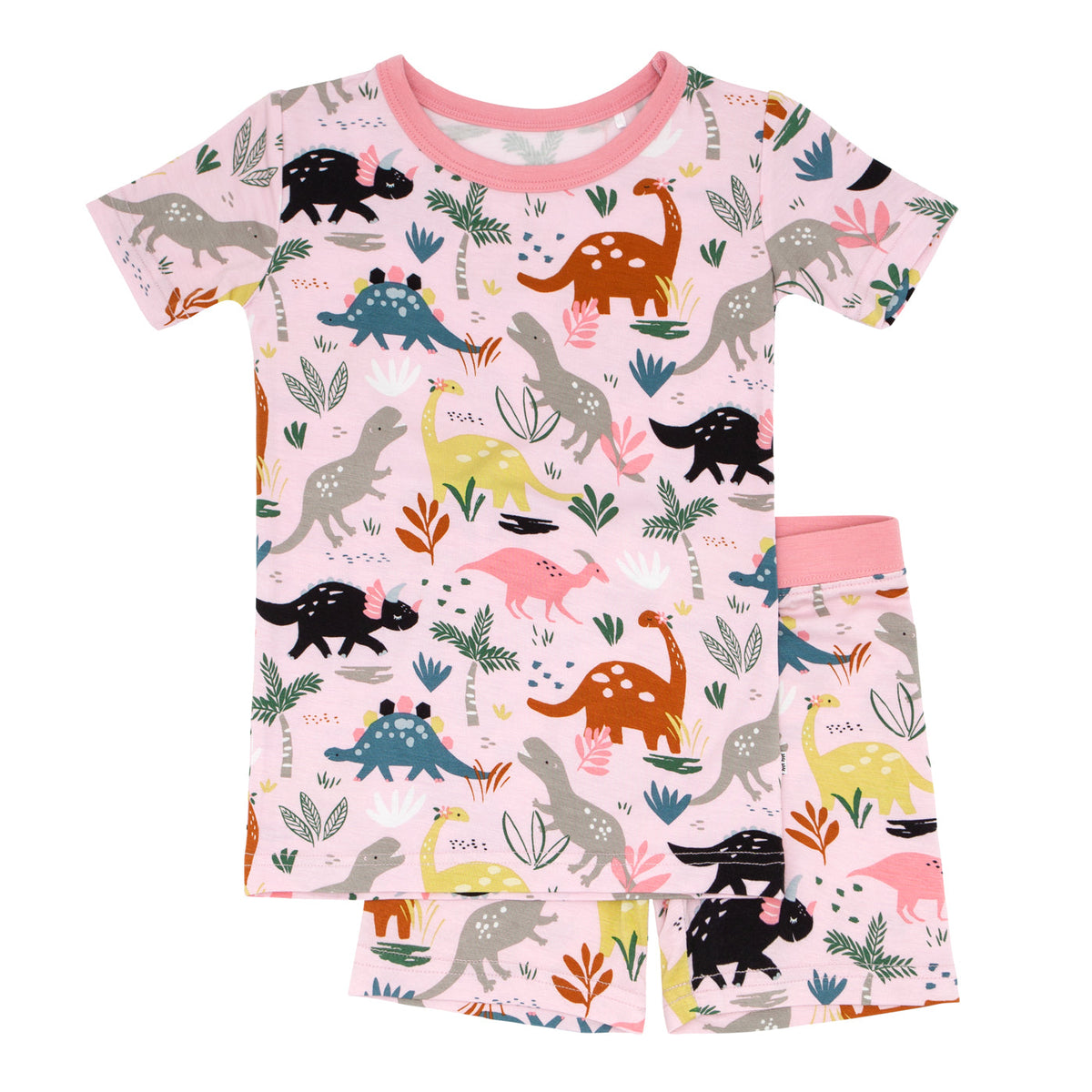SS/S PJ Set - Pink Jurassic Jungle Two-Piece Short Sleeve & Shorts Pajama Set