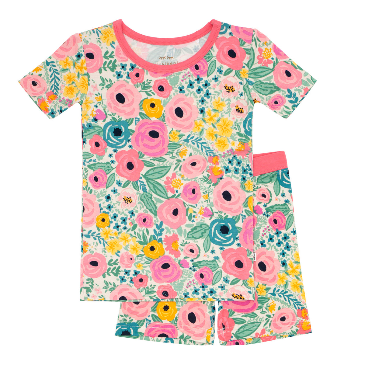 Flat lay of the Secret Garden Two-Piece Short Sleeve & Shorts Pajama Set