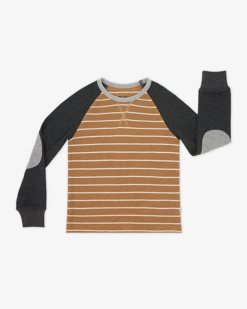 Flat lay of the Cider Stripe Waffle Raglan Tee