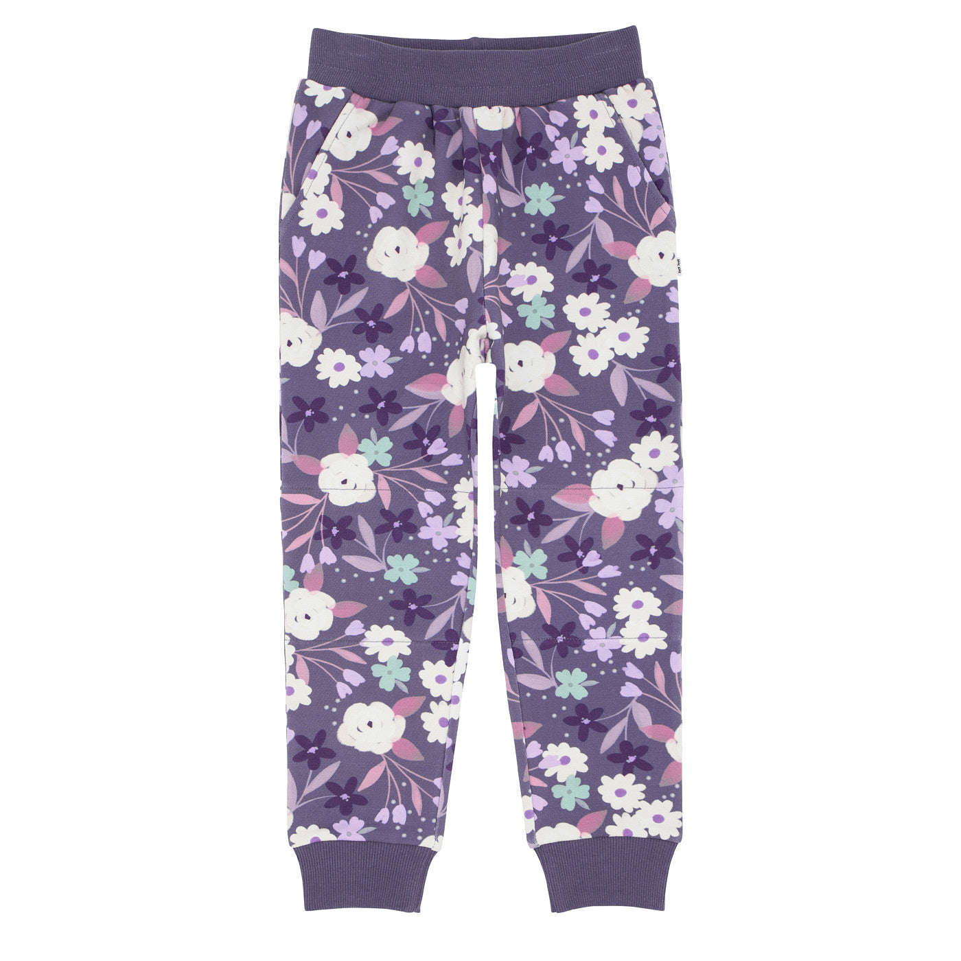 Flat lay image of Sugar Plum Floral joggers 