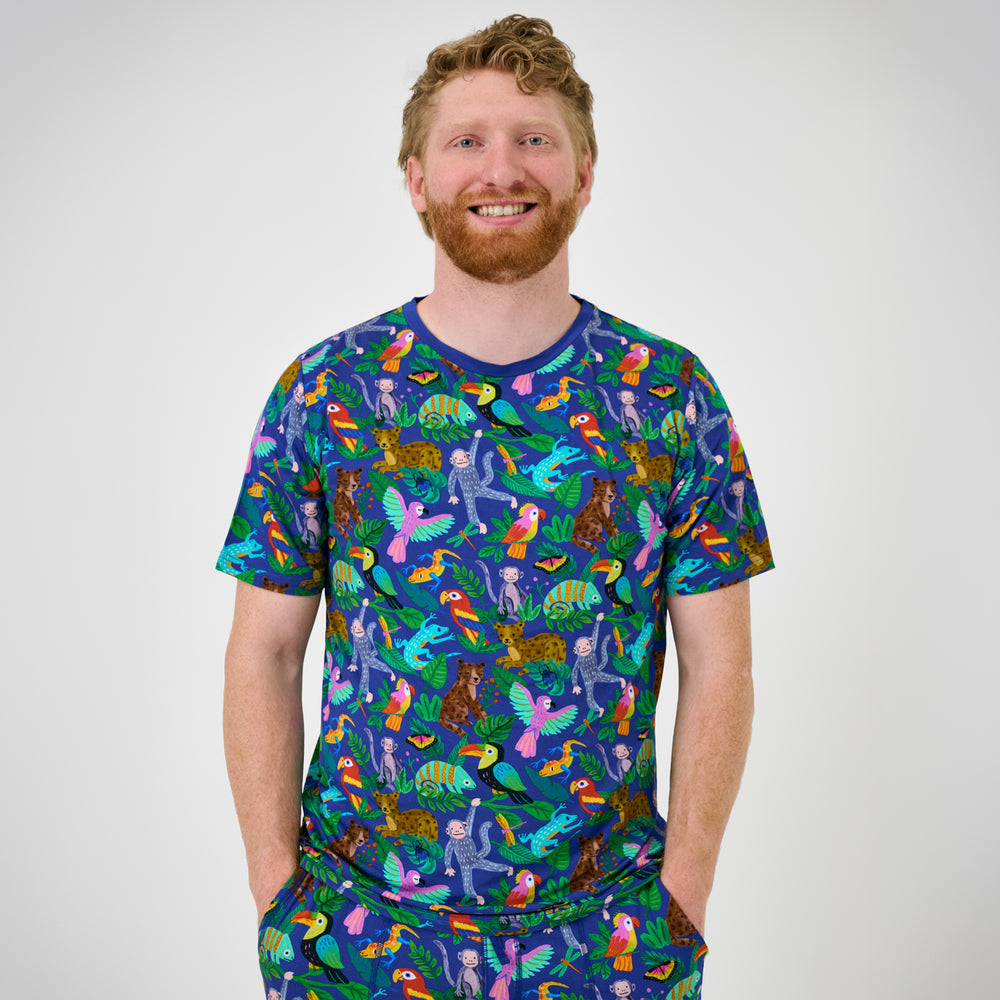 Standing man wearing the Treetop Tails Men's Short Sleeve Pajama Top