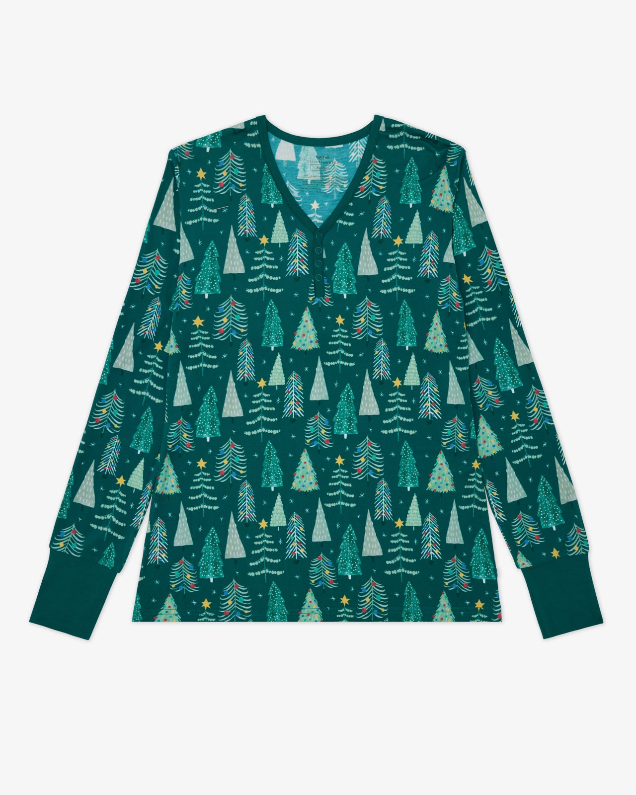 Flat lay of the Twinkling Trees Women's Long Sleeve Pajama Top