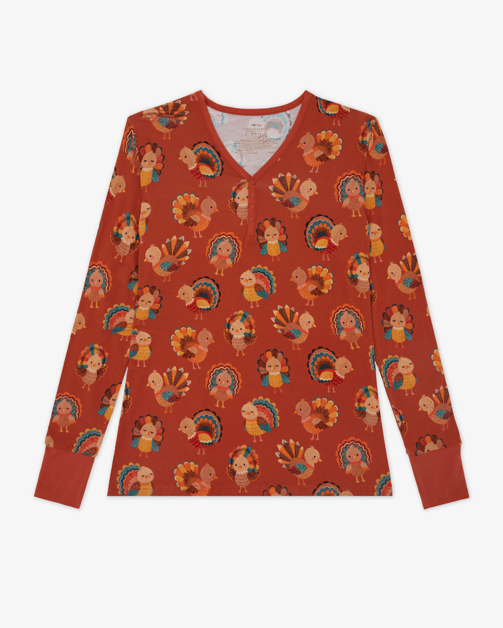 Flat lay of the Grateful Gobbles Women's Long Sleeve Pajama Top