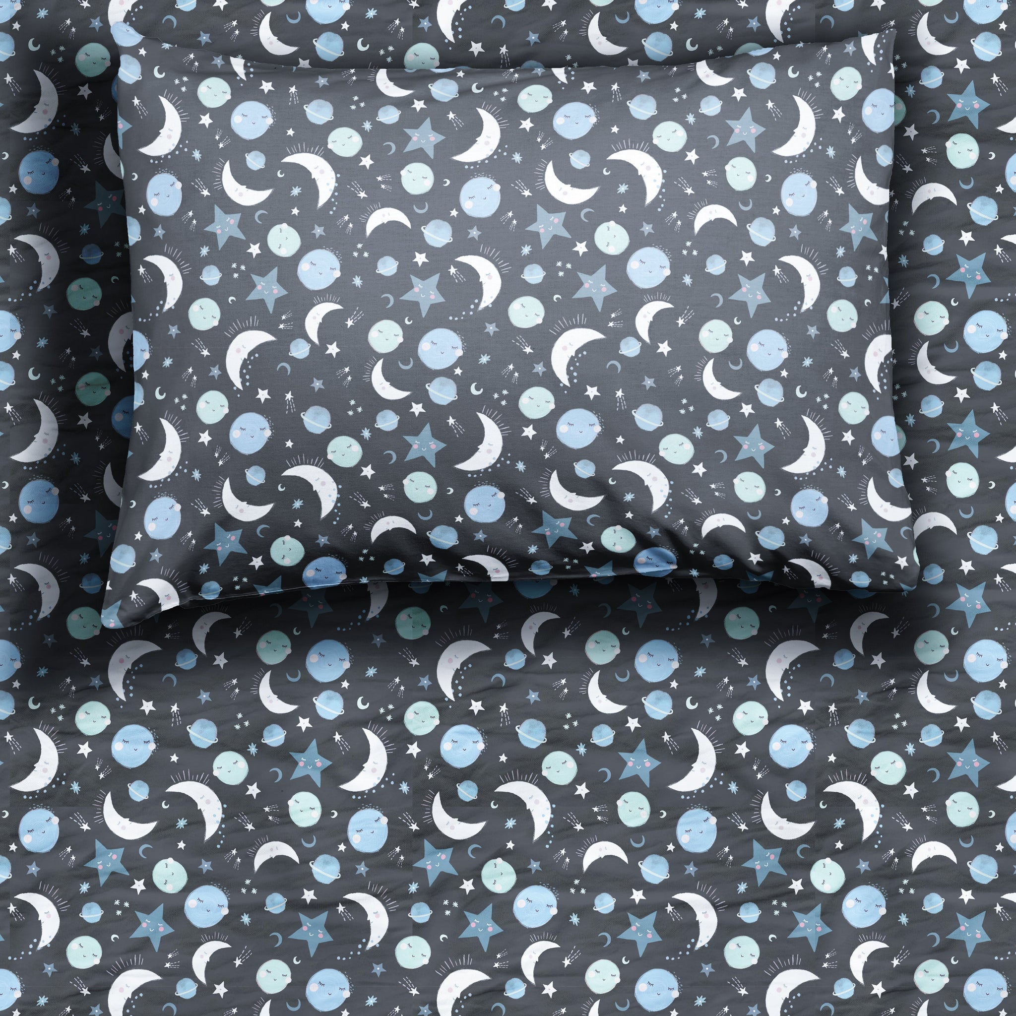 Twin Sheet Set - Blue To The Moon & Back Twin Sheet Set