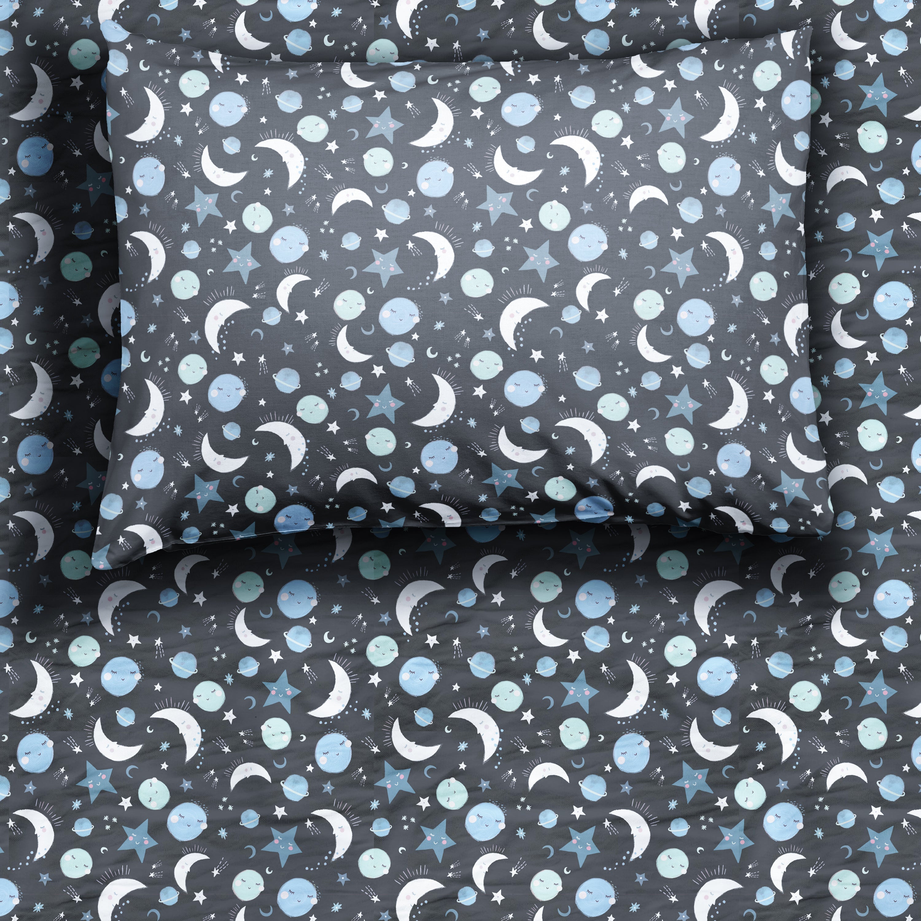 Twin Sheet Set - Blue To The Moon & Back Twin Sheet Set
