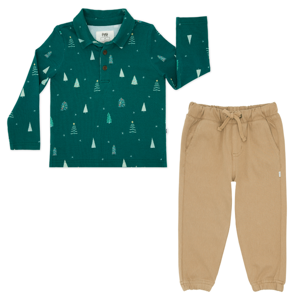 Twinkling Trees Polo Shirt and Toasted Hazelnut Denim Jogger