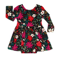 Flat lay image of a Berry Merry twirl dress with bodysuit