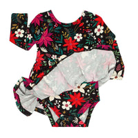 Flat lay image of a Berry Merry twirl dress with bodysuit showing the hidden bodysuit