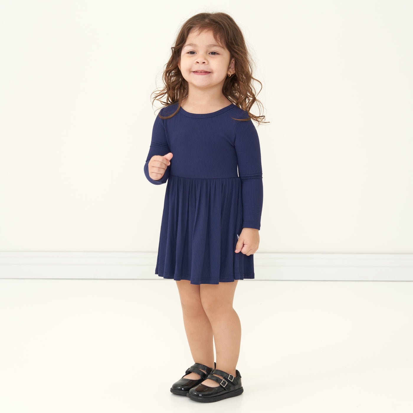 Alternate image of a child wearing a Classic Navy ribbed twirl dress with bodysuit