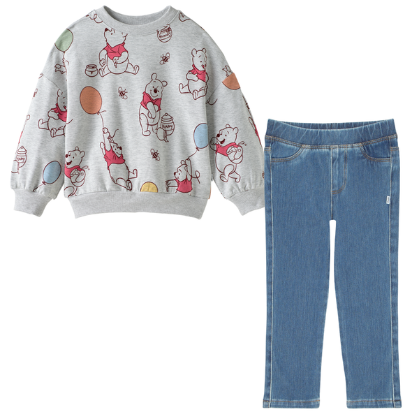 Up, Up And Away Drop Shoulder Crewneck and Midwash Blue Denim Jegging