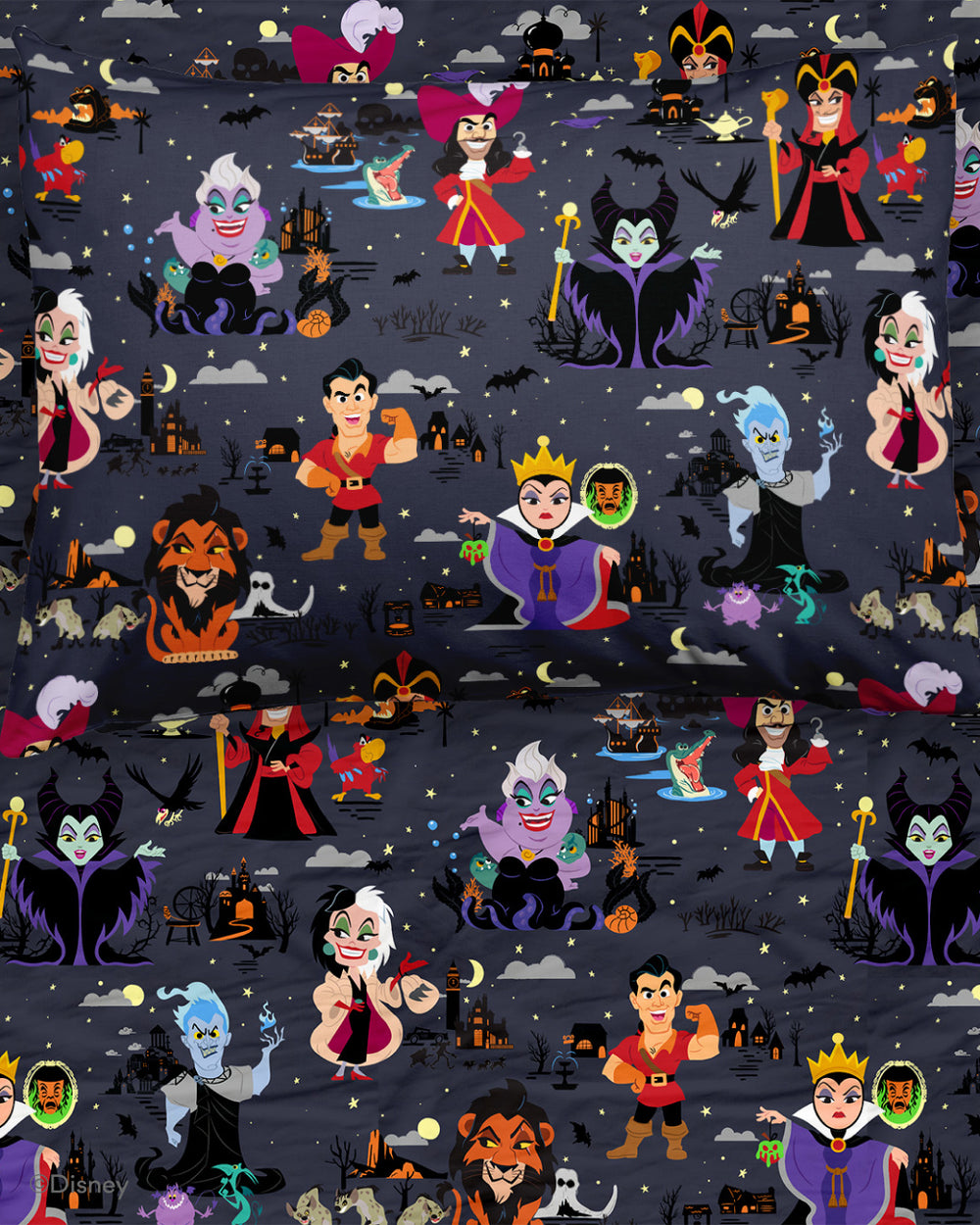 Aerial view of the Disney Villains Twin Sheet Set