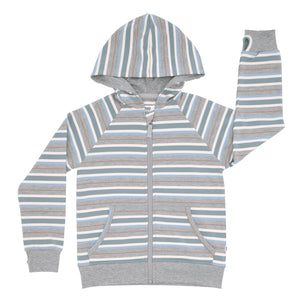 Flat lay image of a Vintage Teal Stripes zip hoodie