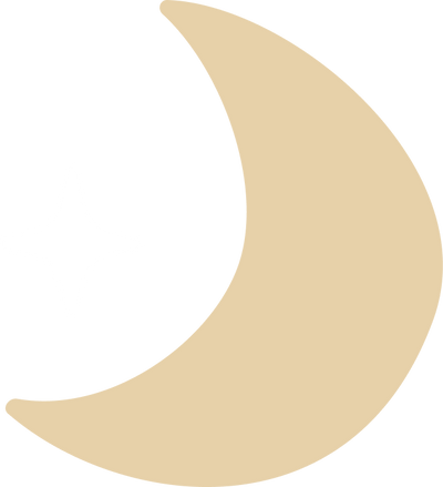 Gold crescent moon shape next to a white star