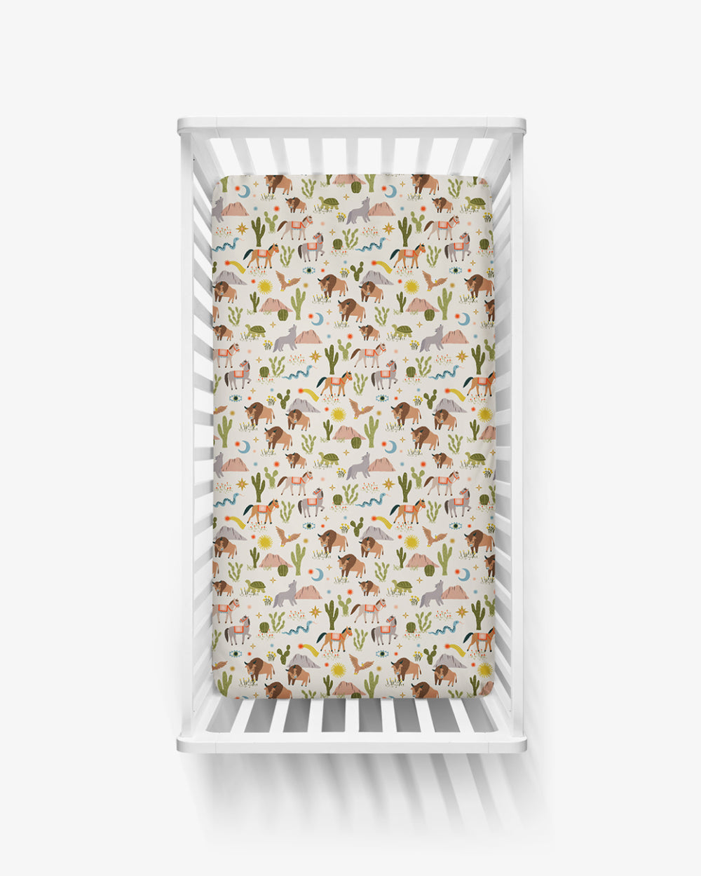 Aerial view of the Wild Frontier Fitted Crib Sheet
