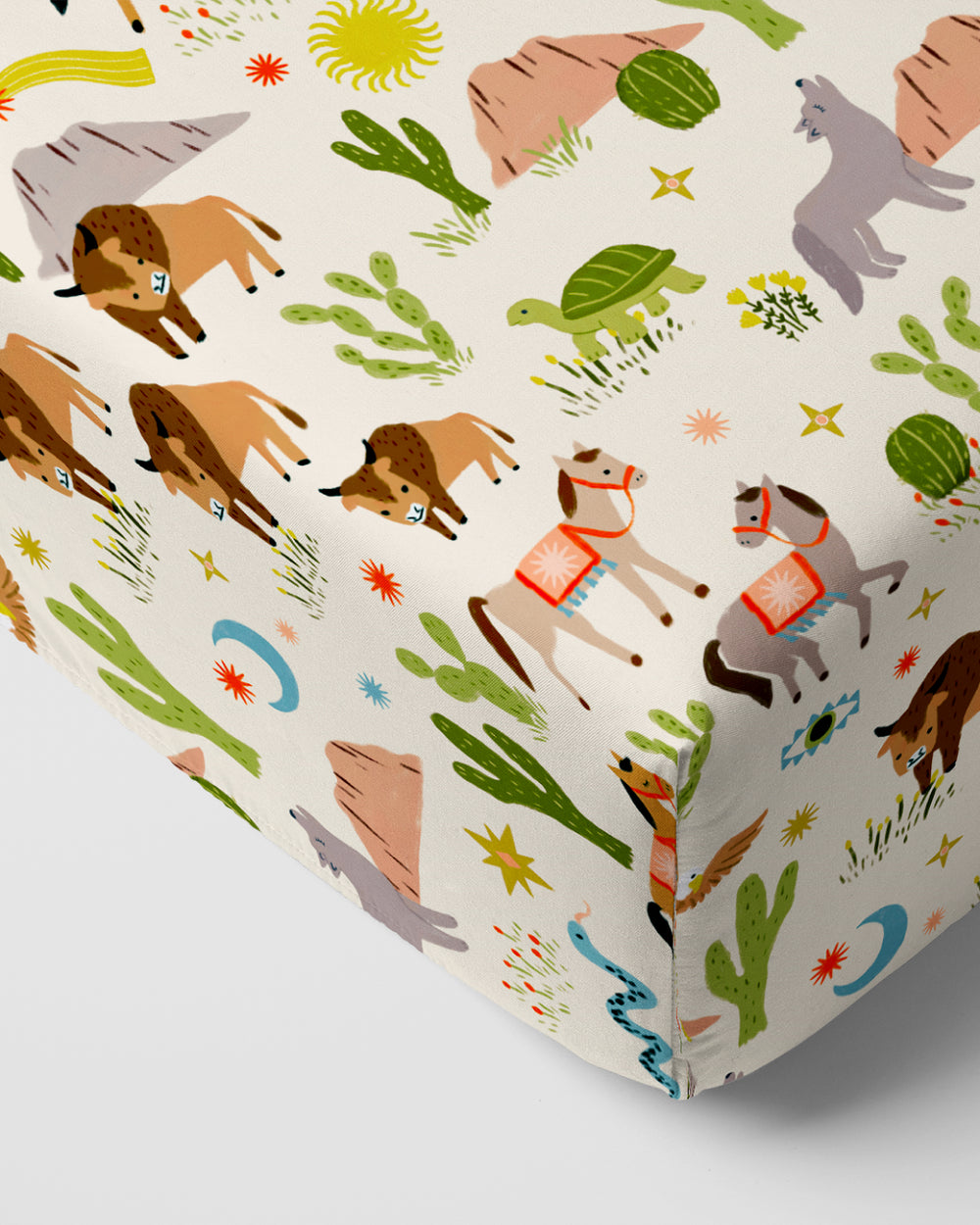 Corner view of the Wild Frontier Fitted Crib Sheet
