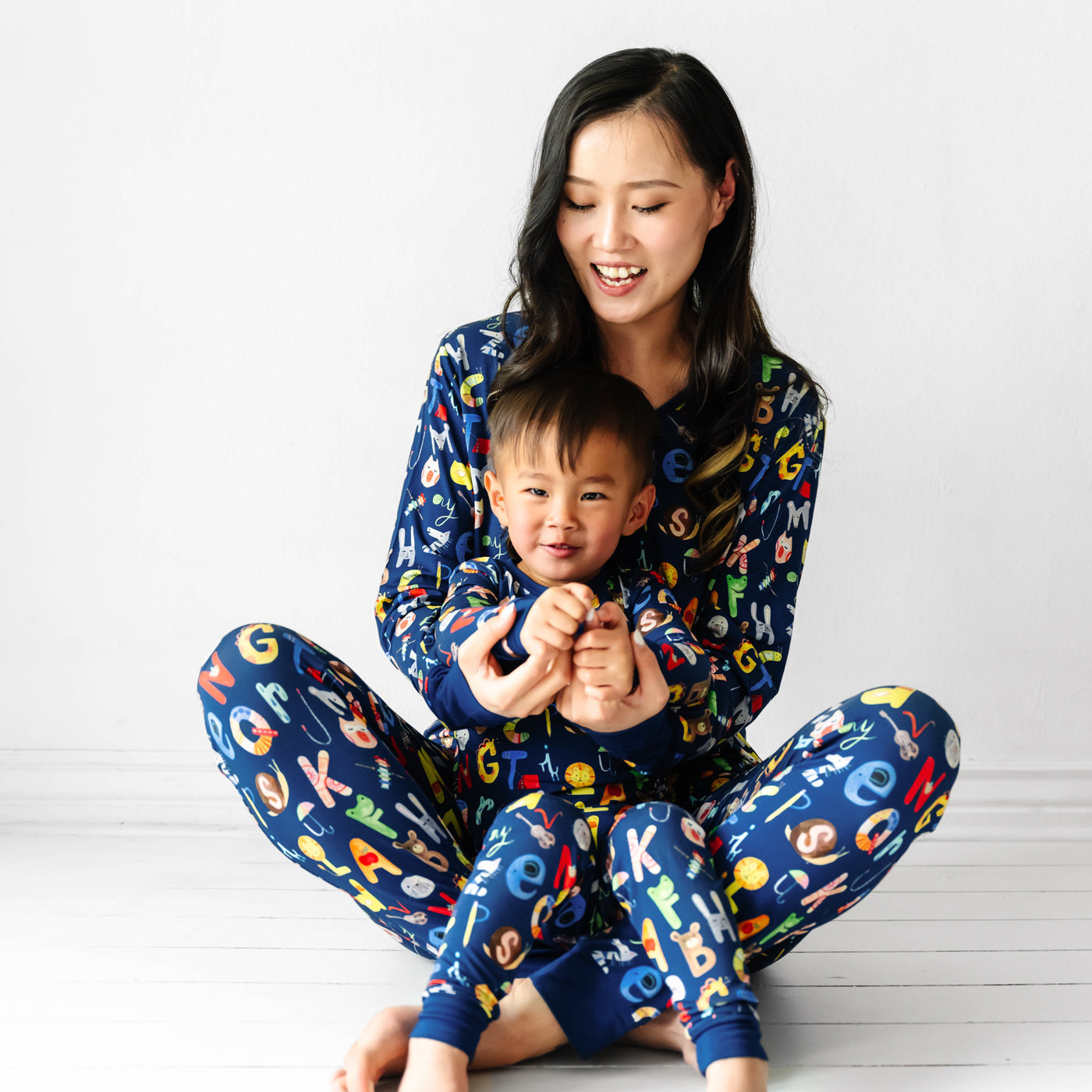 Women's LS PJ Tops - Navy Alphabet Friends Women's Pajama Top