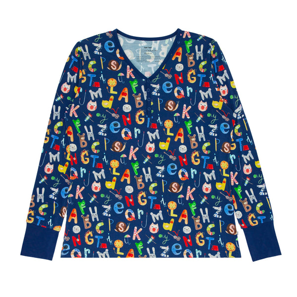 Women's LS PJ Tops - Navy Alphabet Friends Women's Pajama Top